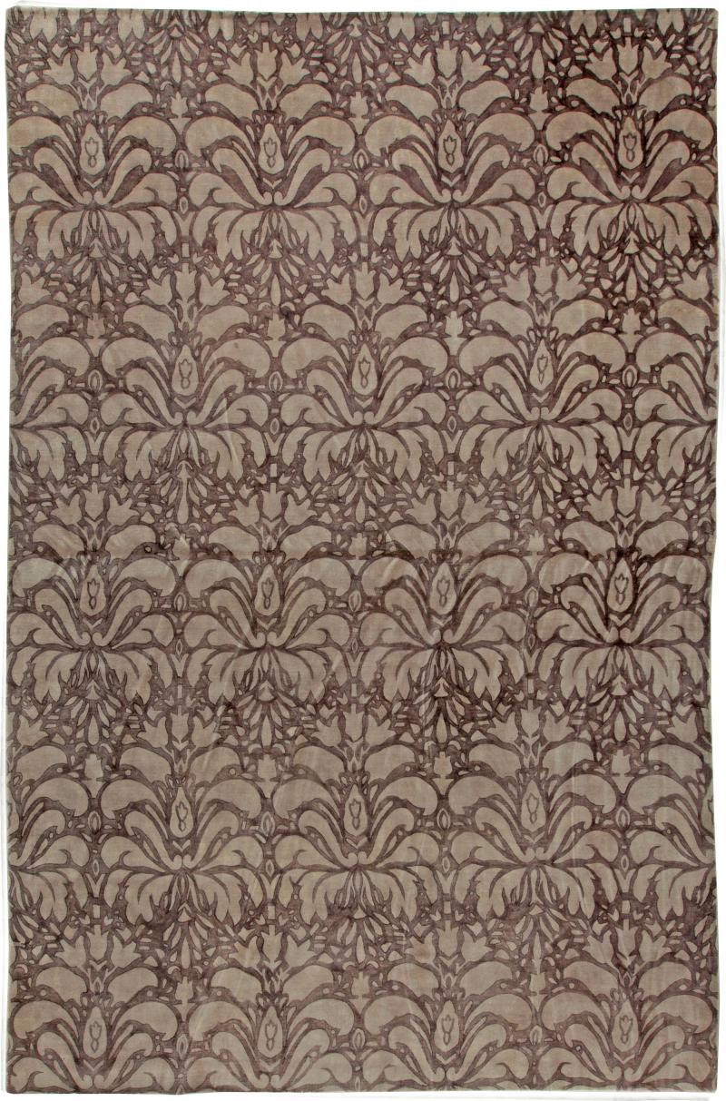 Doris Leslie Blau Collection Floral Design Handmade Wool Rug in Brown and Beige