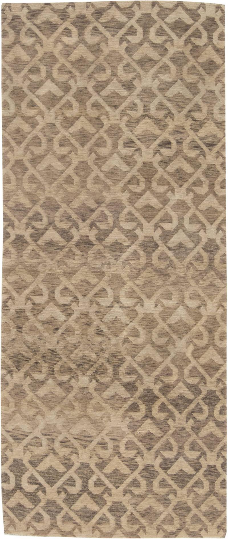 Doris Leslie Blau Collection Geometric Handmade Wool Runner in Brown and Beige