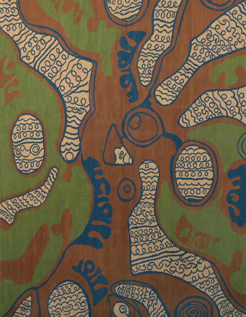 Doris Leslie Blau Collection Green Brown and Blue Tattoo Rug by Kim Alexandriuk