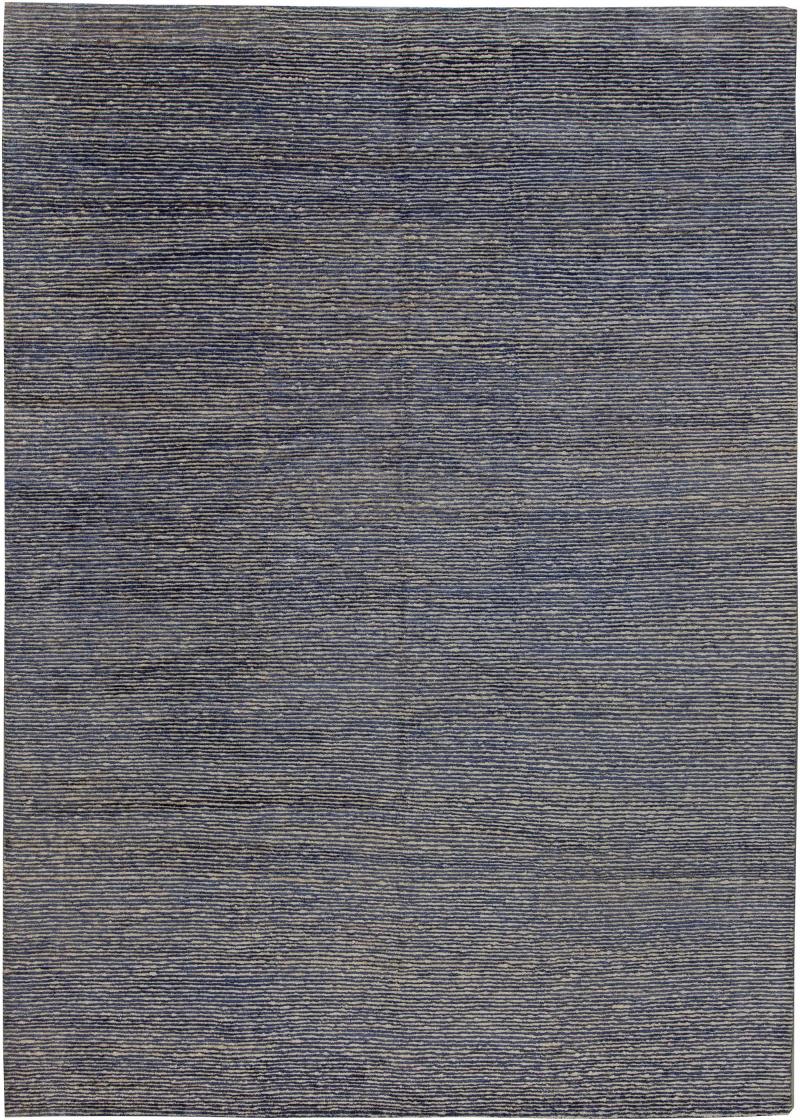 Doris Leslie Blau Collection Hemp and Silk Rug in Indigo and Sky Blue Stripes
