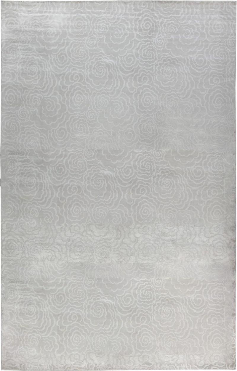 Doris Leslie Blau Collection High quality Camelia Silver White Handmade Silk Rug
