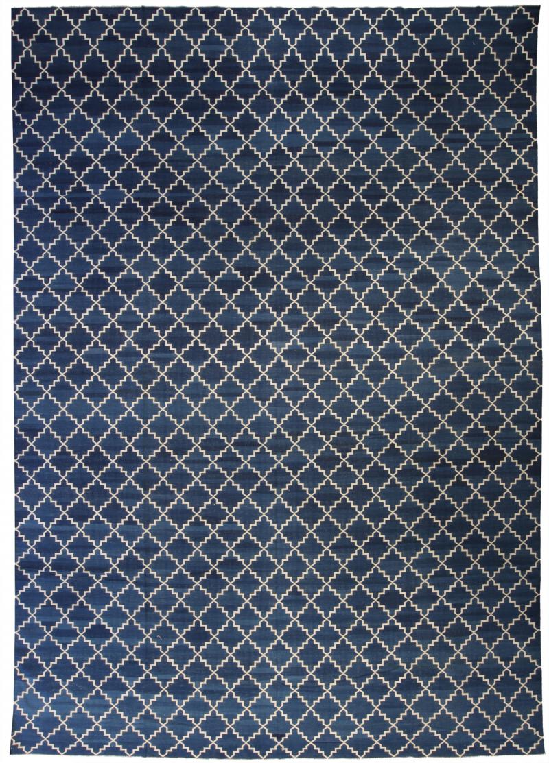 Doris Leslie Blau Collection Indian Dhurrie Blue White Handmade Cotton Rug