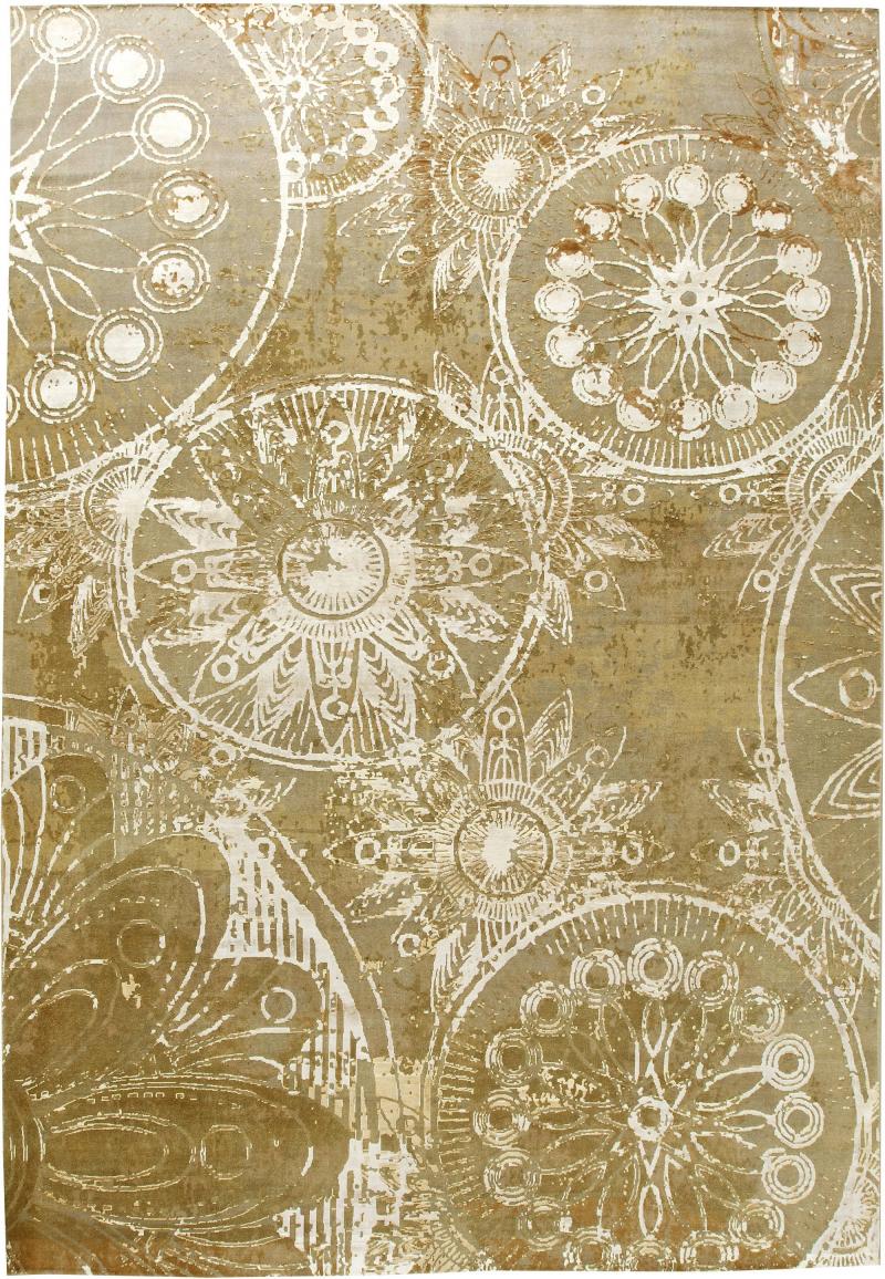 Doris Leslie Blau Collection Modern Abstract White Brown Handmade Wool Silk Rug