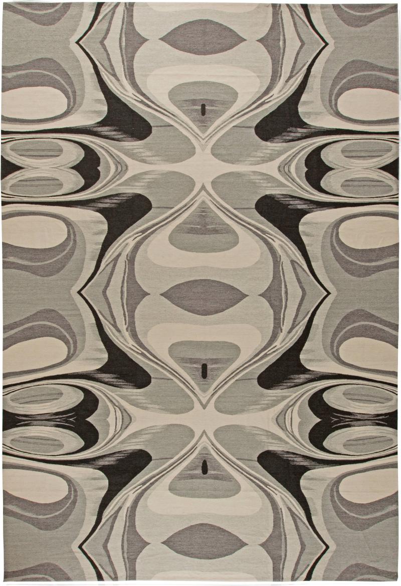 Doris Leslie Blau Collection Modern Cyclone Flat Weave Rug in Beige and Gray