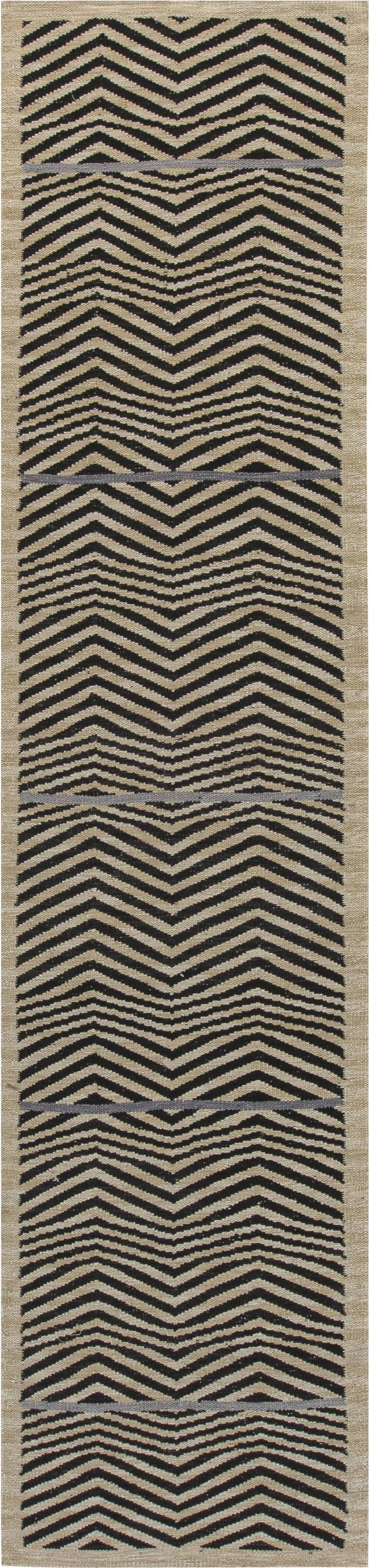 Doris Leslie Blau Collection Modern Flat Weave Beige and Black Runner