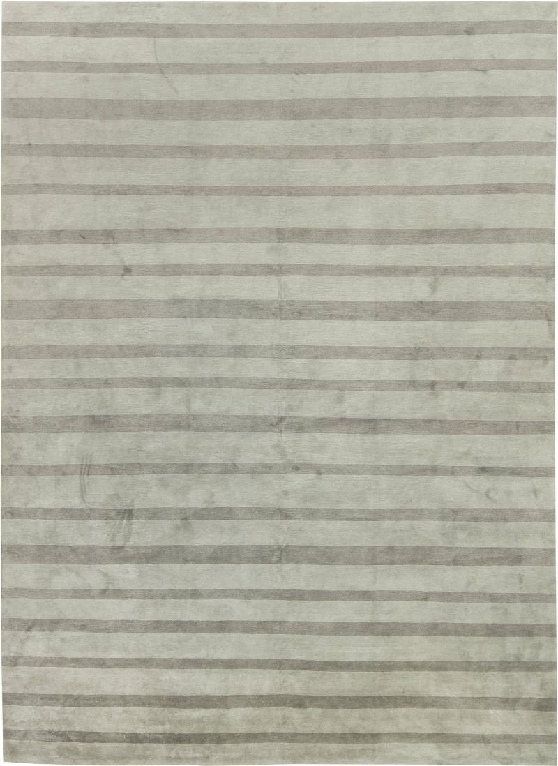 Doris Leslie Blau Collection Modern Gray Striped Handmade Wool Silk Custom Rug