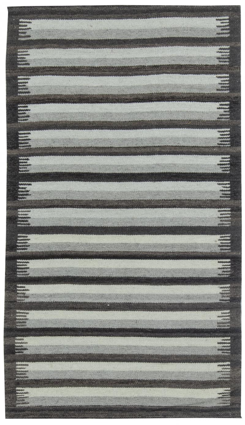 Doris Leslie Blau Collection Modern Striped Gray Anthracite Flat Weave Wool Rug
