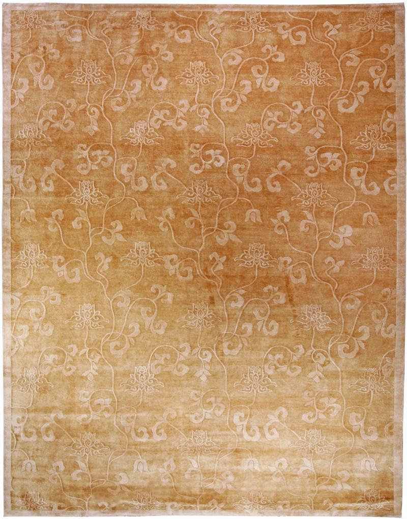 Doris Leslie Blau Collection Modern Surface Subtly Floral Brown Beige Silk Rug