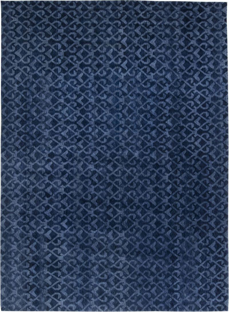 Doris Leslie Blau Collection Navy Blue Geometric Handcrafted Pashmina Euro Rug