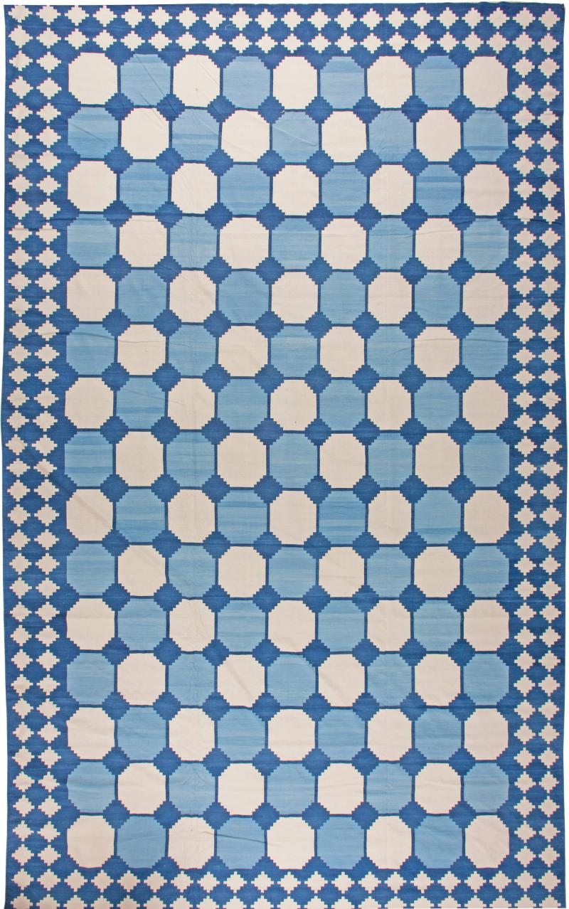 Doris Leslie Blau Collection Oversize Indian Dhurrie Blue White Beige Cotton Rug