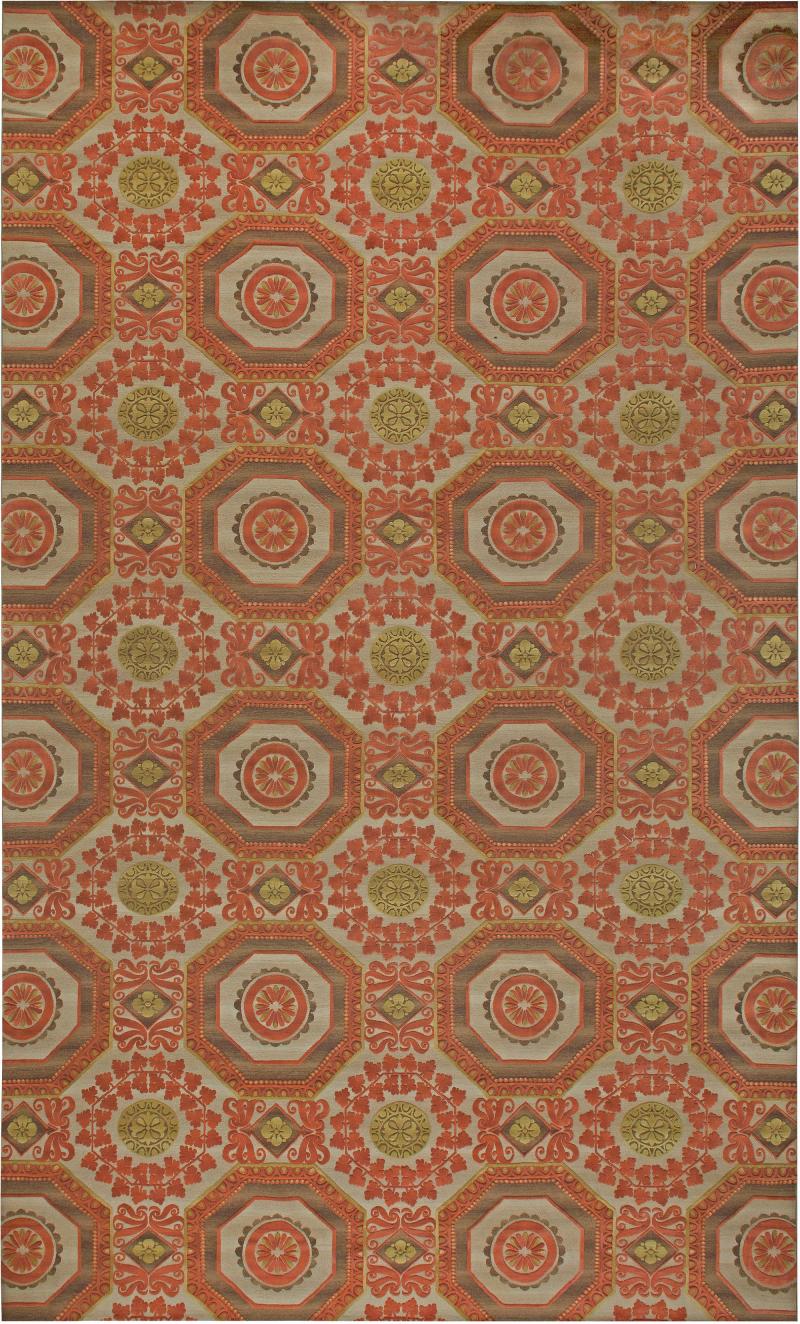 Doris Leslie Blau Collection Oversized Insolite Coral Red Brown and Green Rug