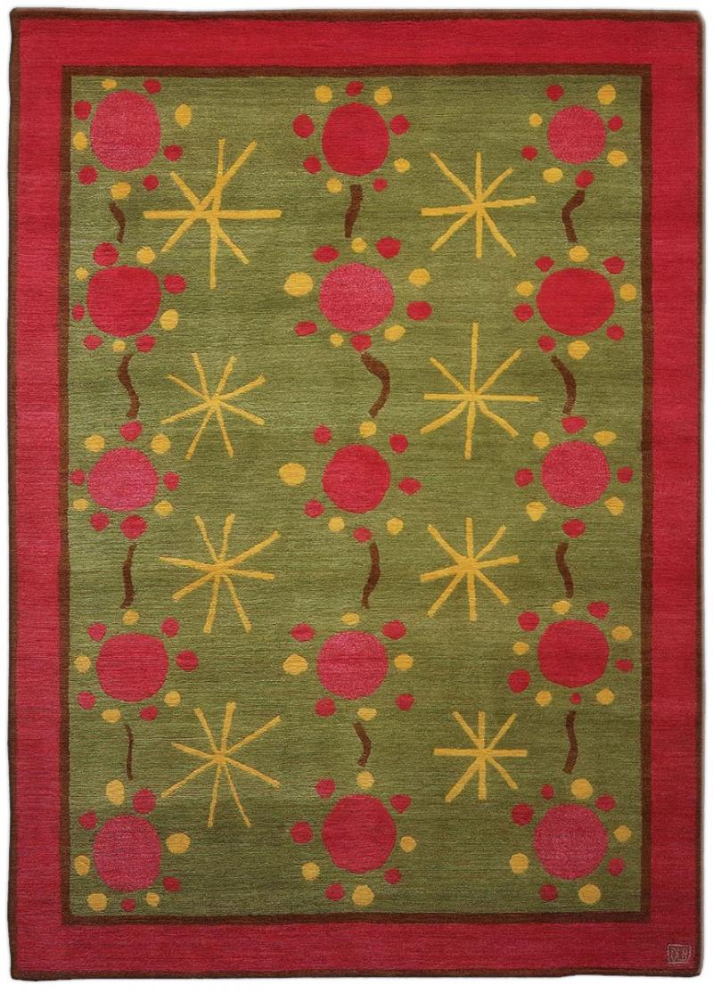 Doris Leslie Blau Collection Scandinavian Style Green Yellow Handmade Rug 37