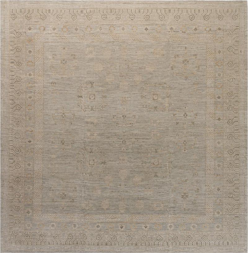 Doris Leslie Blau Collection Square Samarkand Botanic Beige and Gray Rug