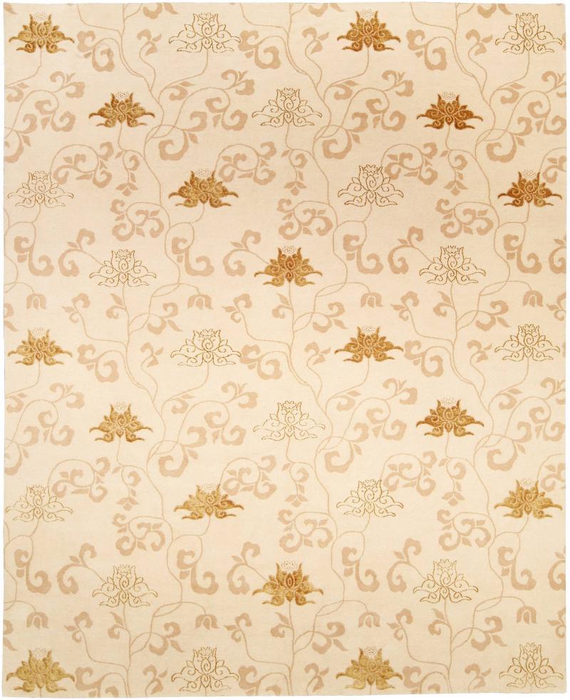 Doris Leslie Blau Collection Surface Subtly Floral Beige and Brown Silk Rug