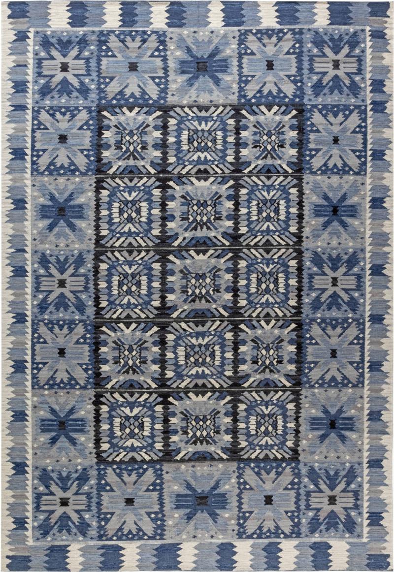 Doris Leslie Blau Collection Swedish Style Blue White Black Flat Weave Rug