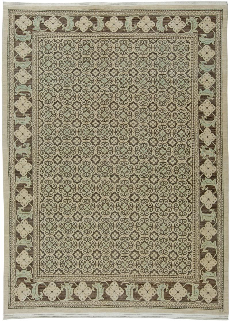 Doris Leslie Blau Collection Tabriz Style Brown and Beige Handmade Wool Rug