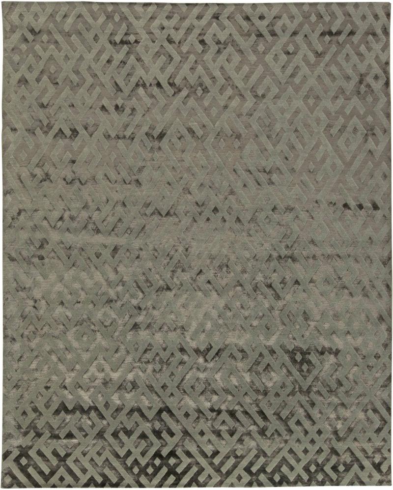 Doris Leslie Blau Collection Tibetan Geometric Gray Handmade Silk Rug