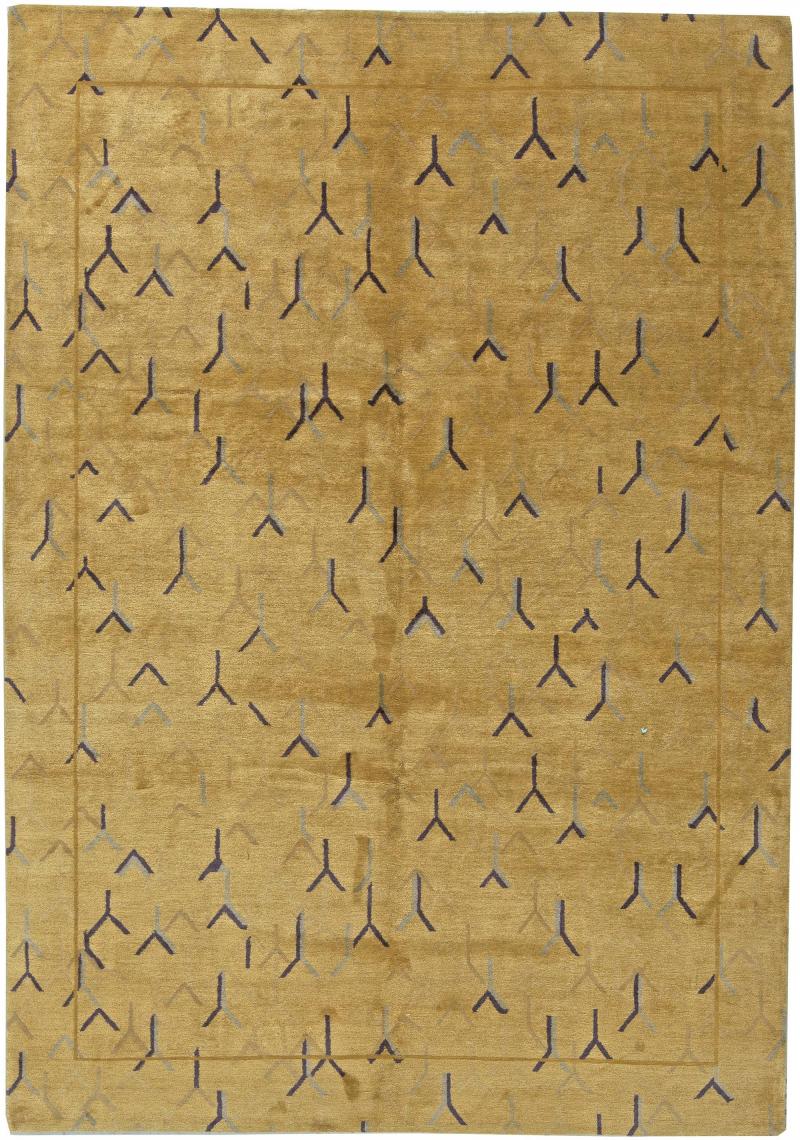 Doris Leslie Blau Collection Tibetan Gold Yellow and Navy Blue Wool and Silk Rug