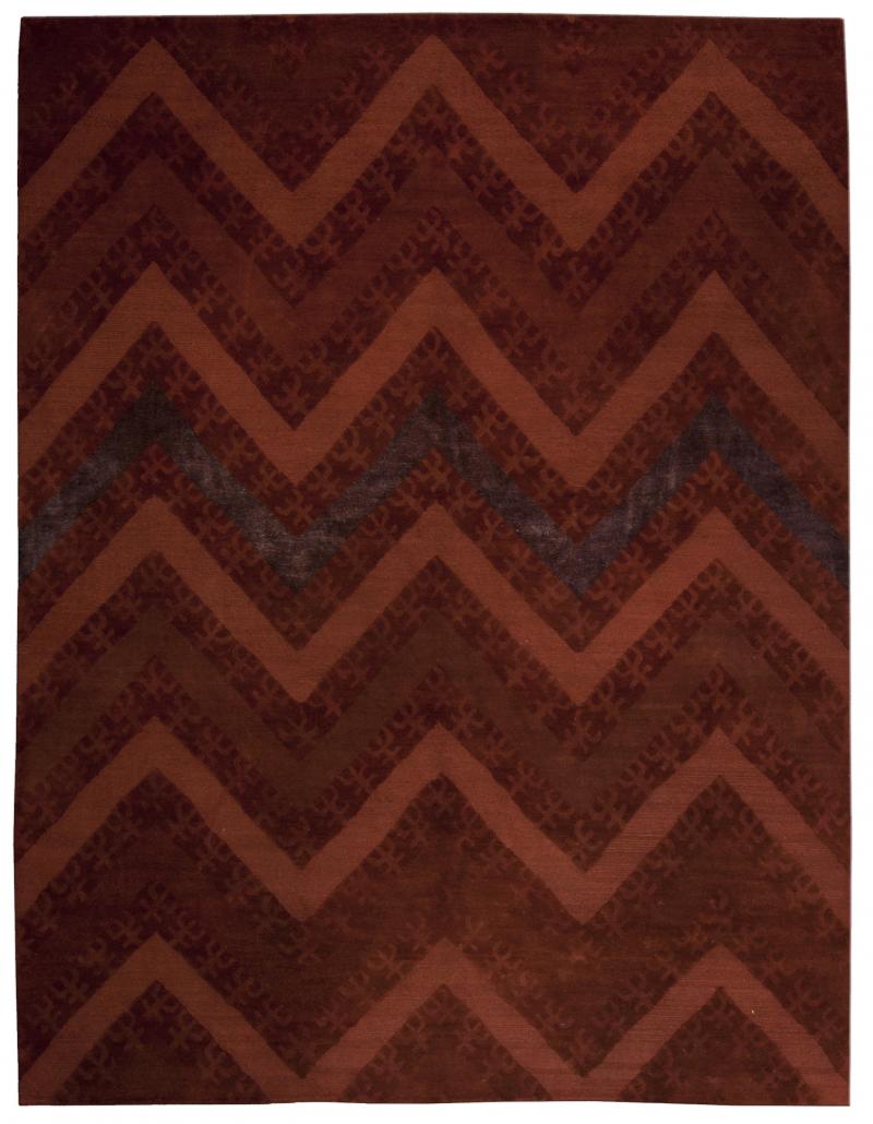 Doris Leslie Blau Collection Tibetan Zig Zag Design Red Handwoven Wool Rug