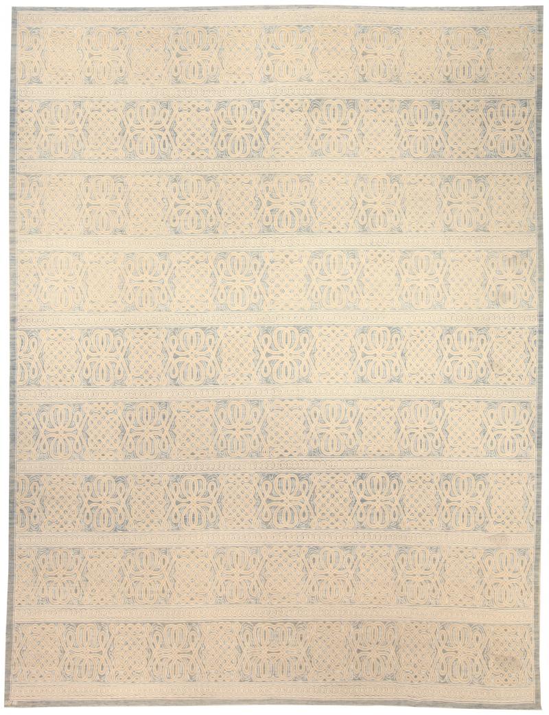 Doris Leslie Blau Collection Vespero Beige Blue and White Hand Knotted Wool Rug