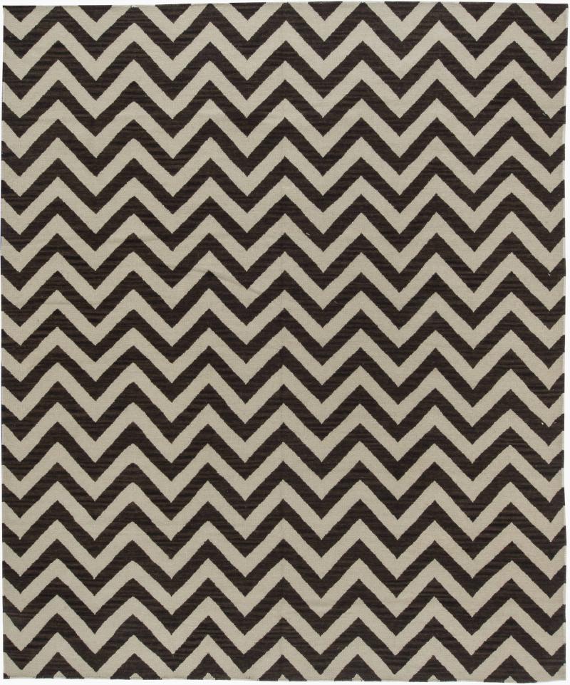 Doris Leslie Blau Collection Zig Zag Design Brown White Wool Rug