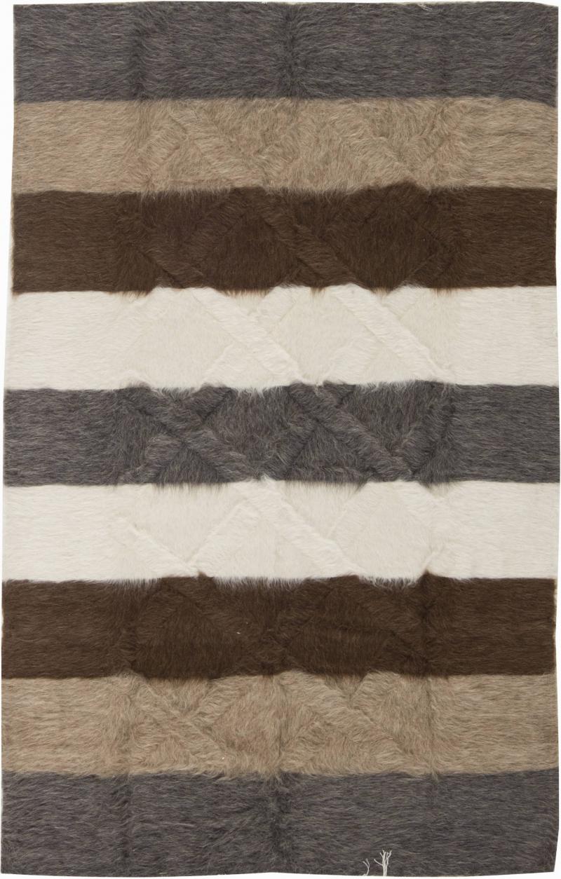 Doris Leslie Blau Taurus Collection Striped Brown White Gray Goat Hair Rug