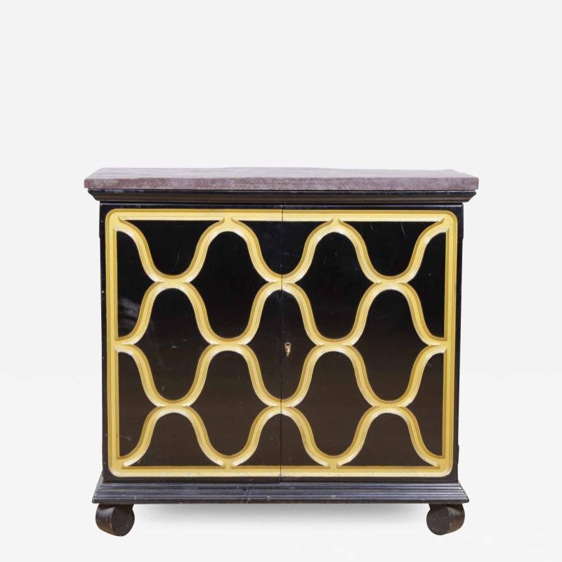 Dorothy Draper Black Lacquer and Gilded Espana Cabinet