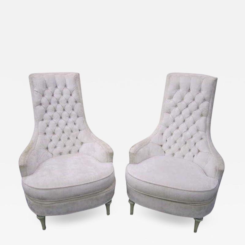 Dorothy Draper Fabulous Pair of Hollywood Regency Tufted High Back Chairs
