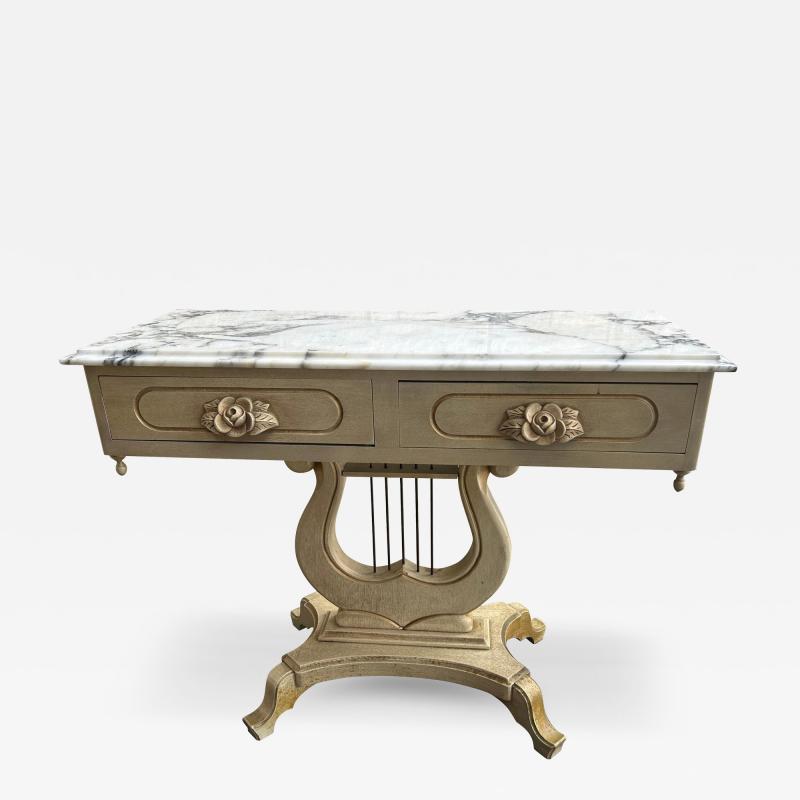 Dorothy Draper Lovely Hollywood Regency Harp Style Marble Top Console Table