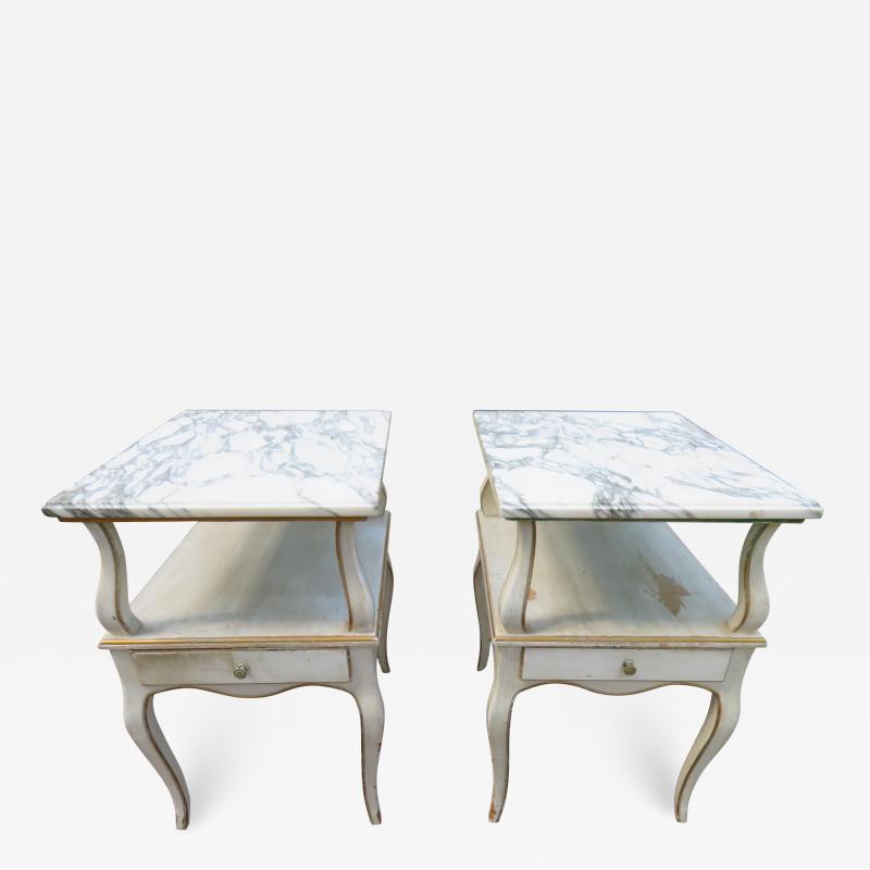 Dorothy Draper Lovely Pair Dorothy Draper style Marble Top Night Stands Hollywood Regency