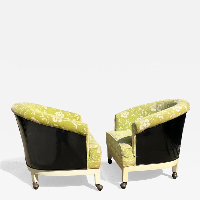 Dorothy Draper MID CENTURY PAIR OF UPHOLSTERED PATENT LEATHER CHAIRS MANNER OF DOROTHY DRAPER