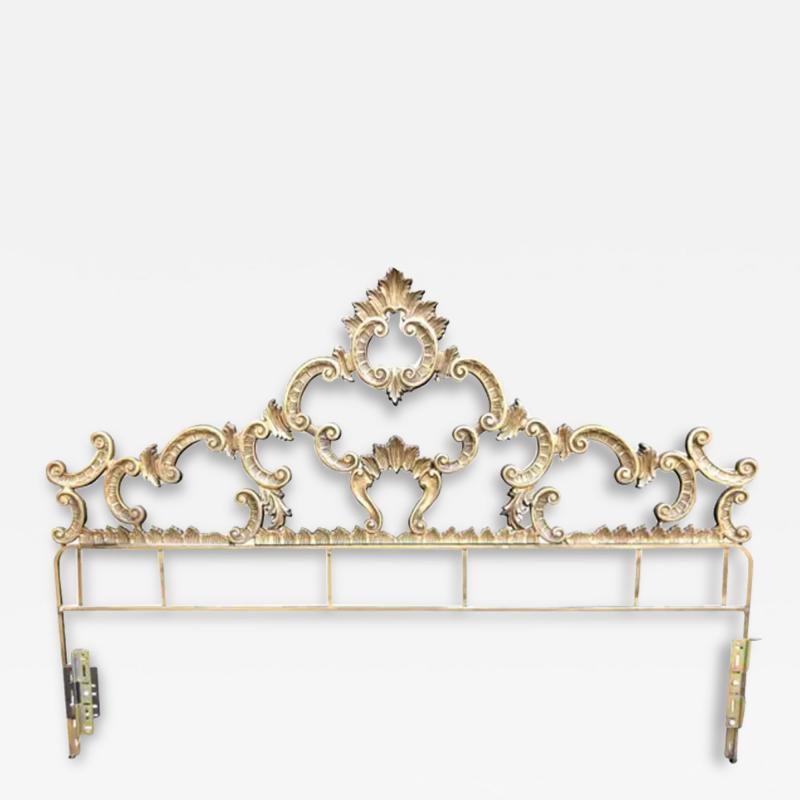 Dorothy Draper Stunning Hollywood Regency Ornate Gold Iron Kingsize Headboard Bed