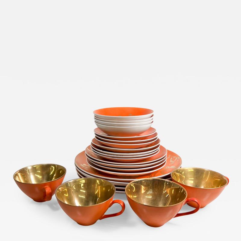 Dorothy Thorpe 1960s Dorothy C Thorpe California Persimmon Orange Gold Dinnerware Set Four