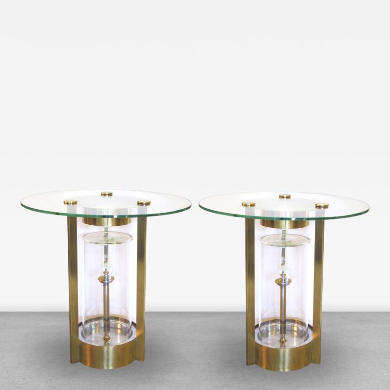 Dorothy Thorpe A Pair of American Glass and Brass Illuminated Side Tables by Dorothy Thorpe