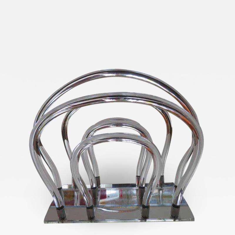 Dorothy Thorpe Dorothy Thorpe Lucite Chrome and Mirror Magazine Rack