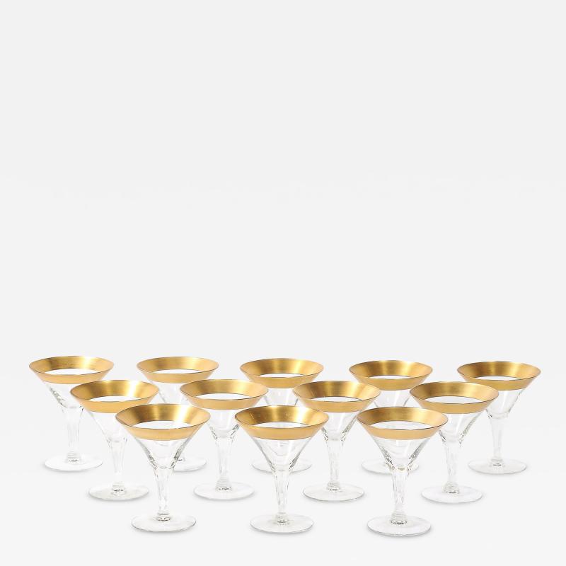 Dorothy Thorpe Set of 12 Mid Century Modernist Gilt Rimmed Martini Glasses by Dorothy Thorpe