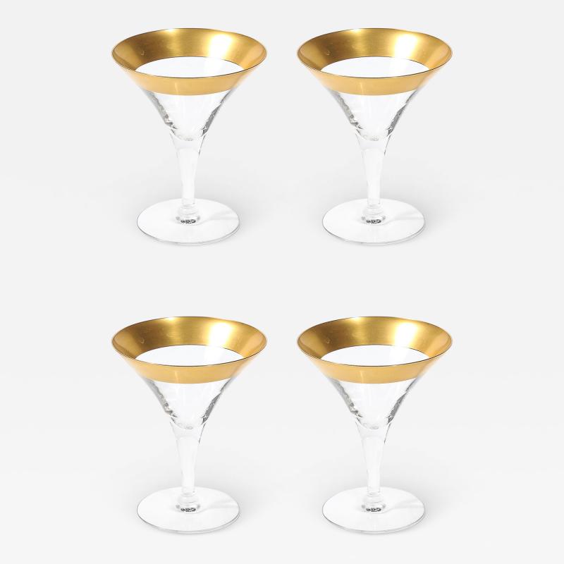 Dorothy Thorpe Set of Four 22 Karat Gold Gilt Rimmed Martini Glasses by Dorothy Thorpe
