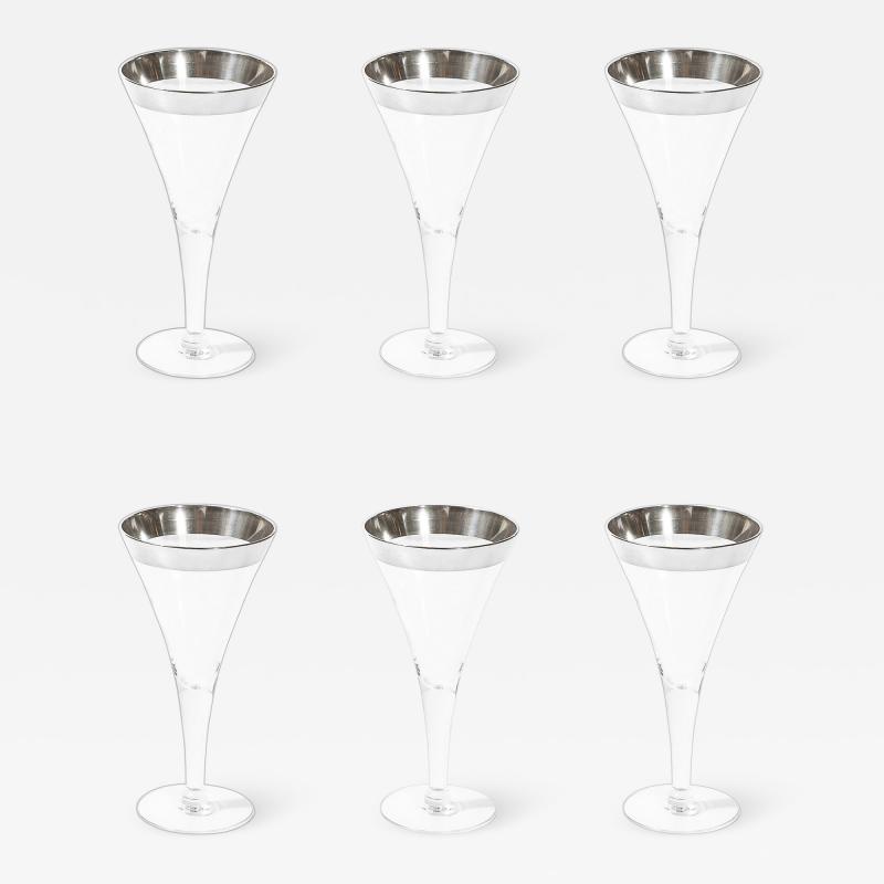 Dorothy Thorpe Set of Six Silver Gilt Rimmed Martini Glasses by Dorothy Thorpe