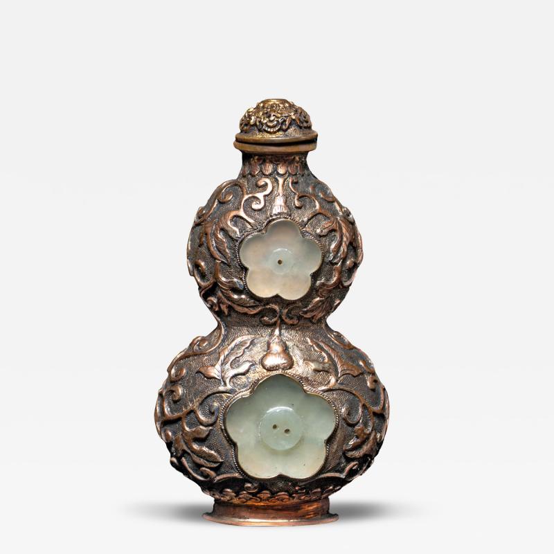Double Gourd Repouss Snuff Bottle with Jade Buttons