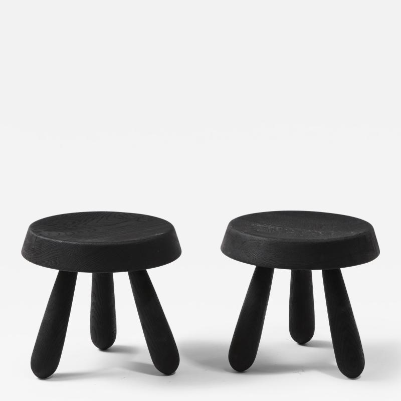 Douglas Mont Petite Charcoal Burnt Oak Tripod Stool by Douglas Mont for Facto Atelier Paris