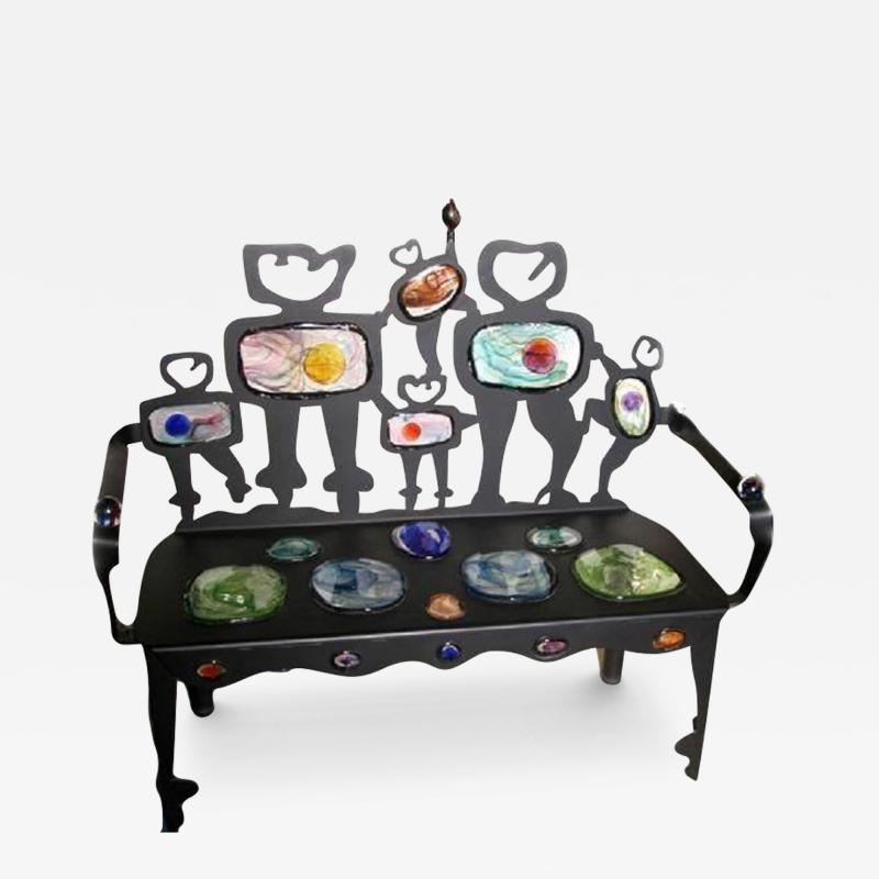 Drew Smith Art Glass Black Bench