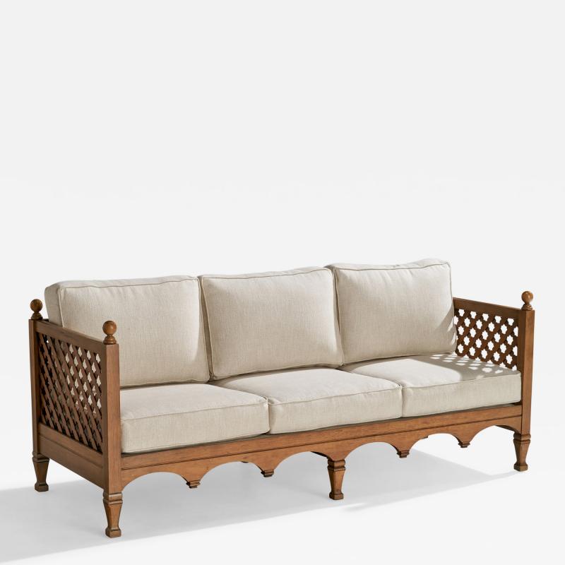 Drexel Sofa with Oak and Fabric USA 1950s