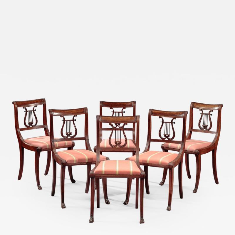 Duncan Phyfe Set of Six Lyre Back Side Chairs attributed to the Workshop of Duncan Phyfe