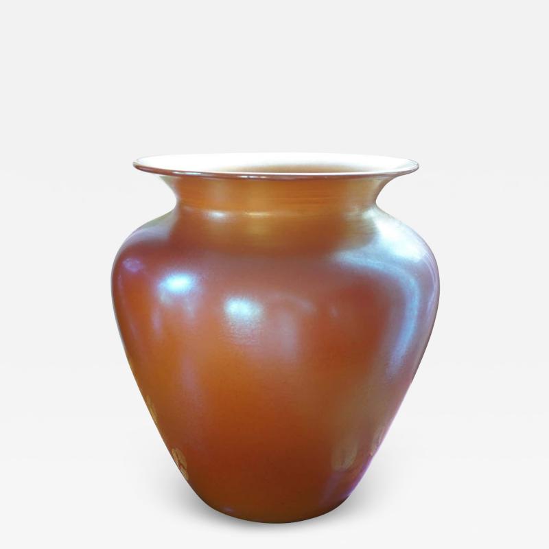 Durand Durand Iridescent Art Deco Orange and Gold Glass Vase