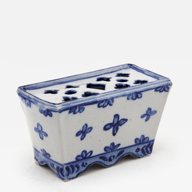 Dutch Delft Style Blue White Ceramic Flower Brick France Early 20th C 