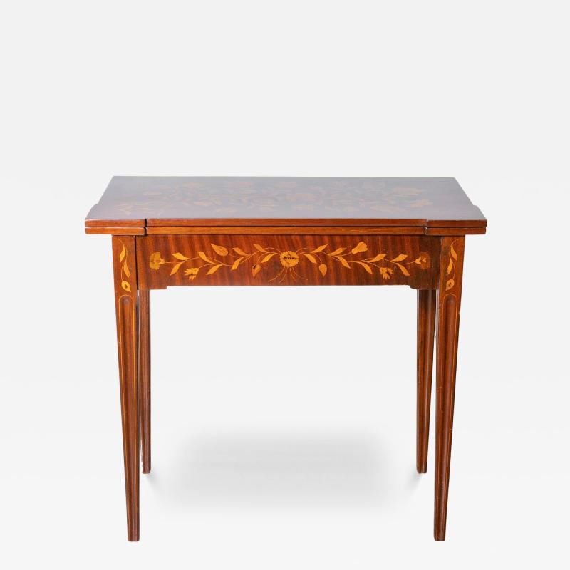 Dutch Marquetry Inlaid Game Table with Leather Interior Late 18th Century