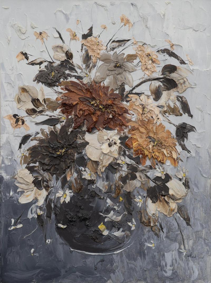 Dynamic Abstract Impasto Still Life Flowers Painting Artist Signed 40x30