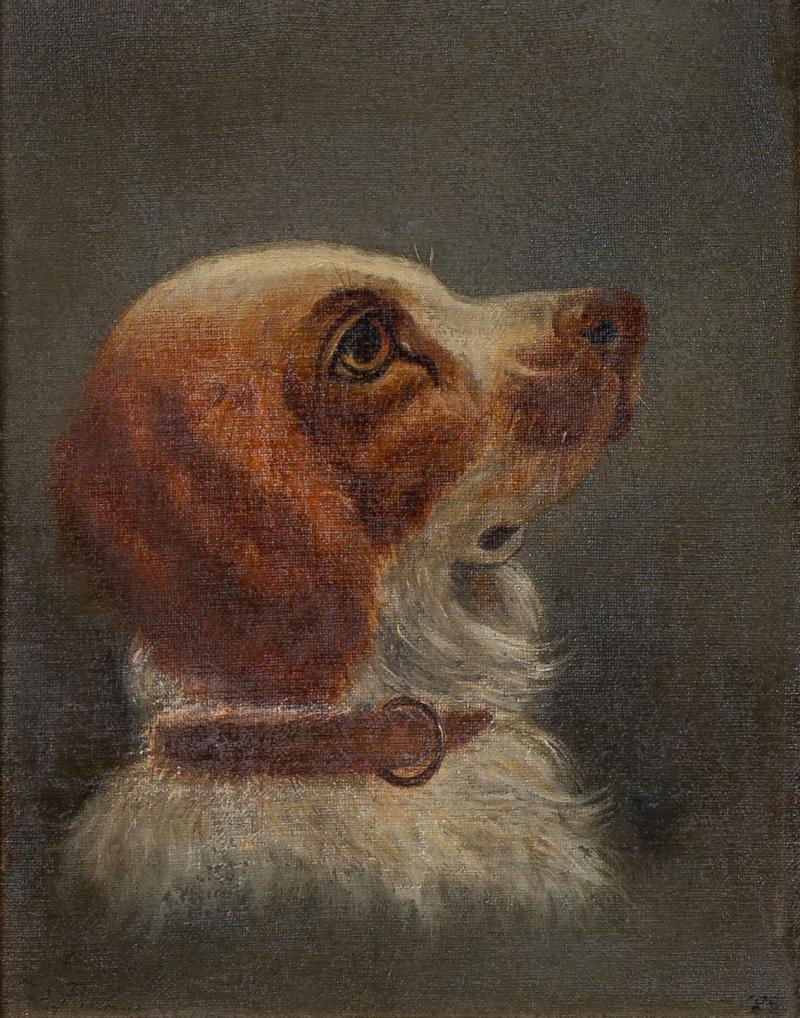 E A Plumer Oil on Canvas Painting of a Cavalier King Charles Spaniel