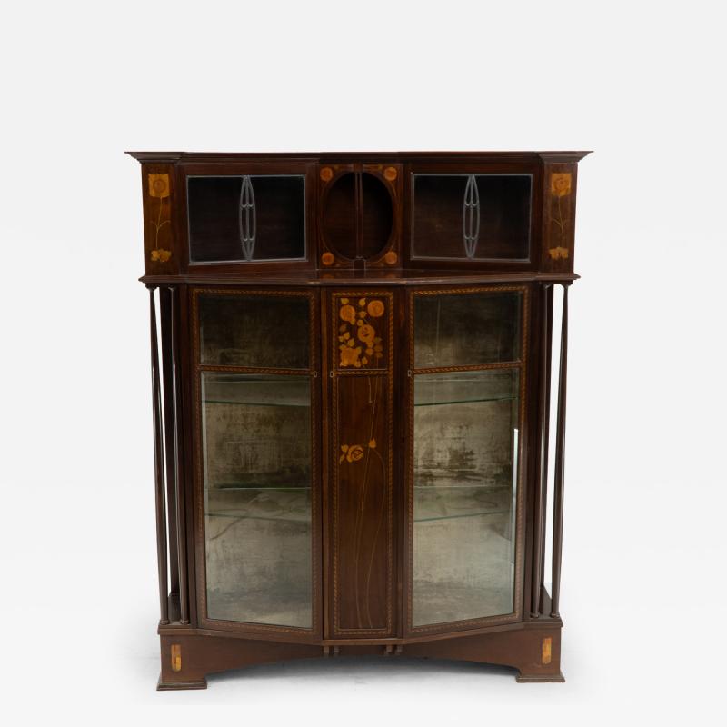E Goodall Arts Crafts Mahogany Inlaid Display Cabinet by E Goodall