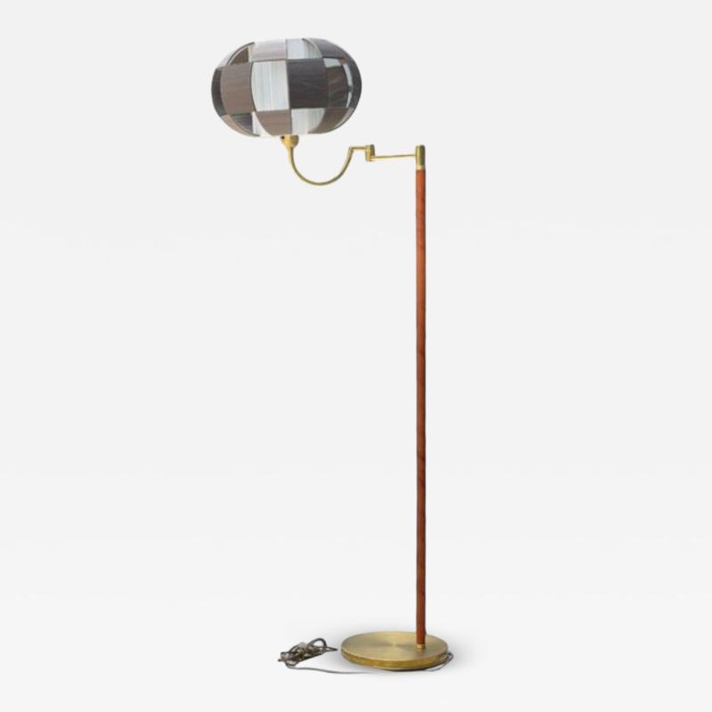 E W A Swedish Modern Leather Brass Floor Lamp Sweden 1950s